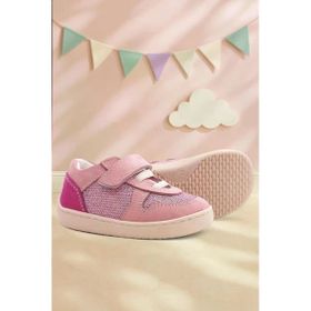 Rakerplus Bob Hakiki Deri Pembe Simli Barefoot Cırtlı Lastikli Bebek Sneaker Ayakkabı