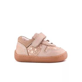 Rakerplus Bob Hakiki Deri Pudra Simli Barefoot Cırtlı Lastikli Bebek Sneaker Ayakkabı