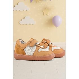Rakerplus Bob Hakiki Deri Taba Krem Barefoot Cırtlı Lastikli Bebek Sneaker Ayakkabı