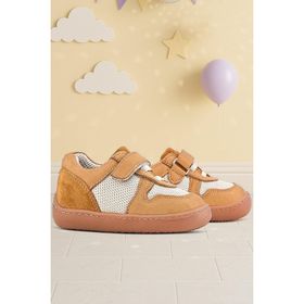 Rakerplus Bob Hakiki Deri Taba Krem Barefoot Cırtlı Lastikli Bebek Sneaker Ayakkabı