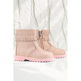 Rakerplus Chiron Hakiki Deri Pembe Simli Fermuarlı Kız Çocuk Bot Çizme