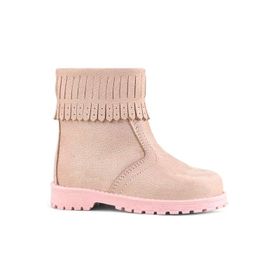 Rakerplus Chiron Hakiki Deri Pembe Simli Fermuarlı Kız Çocuk Bot Çizme