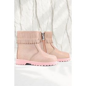 Rakerplus Chiron Hakiki Deri Pembe Simli Fermuarlı Kız Çocuk Bot Çizme