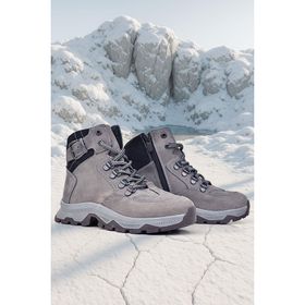 Rakerplus Hakiki Deri Gri Bağcıklı Fermuarlı Trekking Çocuk Bot