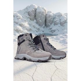 Rakerplus Hakiki Deri Gri Bağcıklı Fermuarlı Trekking Çocuk Bot
