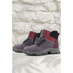 Rakerplus Hakiki Deri Gri Bordo Fermuarlı Trekking Çocuk Bot