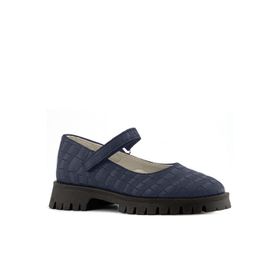 Rakerplus Hakiki Deri Lacivert Desenli Cırtlı Kalın Tabanlı Kız Çocuk Ayakkabısı