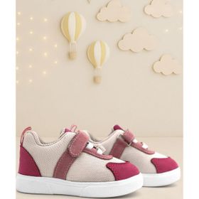 Rakerplus Hakiki Deri Pembe Krem Cırtlı Kız Bebek Ayakkabı