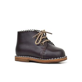 Rakerplus Handmade Kahverengi Hakiki Deri Bağcıklı Kız Bebek Bot