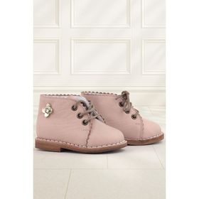 Rakerplus Handmade Pembe Çiçek Detaylı Hakiki Deri Bağcıklı Bebek Bot