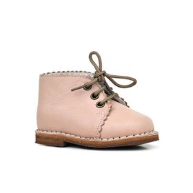 Rakerplus Handmade Pudra Pembe Hakiki Deri Bağcıklı Kız Bebek Bot