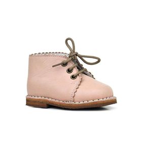 Rakerplus Handmade Pudra Pembe Hakiki Deri Bağcıklı Kız Bebek Bot