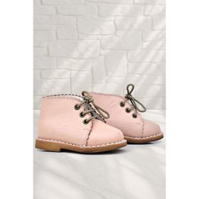 Rakerplus Handmade Pudra Pembe Hakiki Deri Bağcıklı Kız Bebek Bot