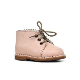 Rakerplus Handmade Pudra Pembe Hakiki Deri Bağcıklı Kız Bebek Bot
