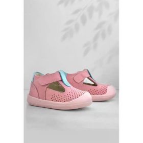 Rakerplus Shaun Hakiki Deri Pembe Mavi Cırtlı Anatomik Bebek Sandalet