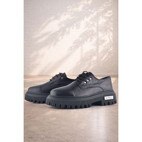 Rakerplus Siyah Kırışık Hakiki Deri Bağcıklı Metal Detaylı GünlükOxford Ayakkabı