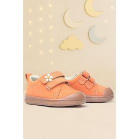 Rakerplus Sonic Hakiki Deri Turuncu Cırtlı Çiçekli Kız Bebek Sneaker Ayakkabı