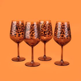 Rakle Leopar 490 ml Kahverengi 4'lü Ayaklı Bardak Seti