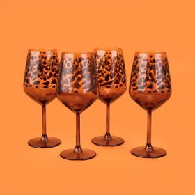 Rakle Leopar 490 ml Kahverengi 4'lü Ayaklı Bardak Seti