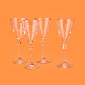 Rakle Star 255 ml Sarı Şeffaf Altın Yaldızlı 4'lü Ayaklı Bardak Seti