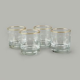 Rakle Star 300 ml Sarı Şeffaf Altın Yaldızlı 4'lü Bardak Seti