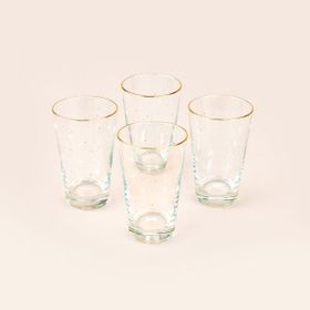 Rakle Star Altın Yaldızlı 4'lü Sarı / Şeffaf - 395 ml Meşrubat Bardağı Seti
