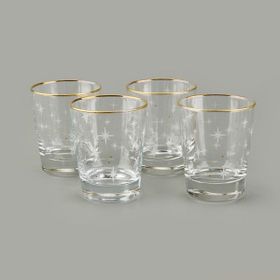 Rakle Star Altın Yaldızlı Sarı Şeffaf 270 ml 4'lü Su Bardağı Seti