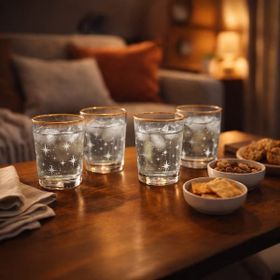 Rakle Star Altın Yaldızlı Sarı Şeffaf 270 ml 4'lü Su Bardağı Seti