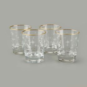 Rakle Star Altın Yaldızlı Sarı Şeffaf 270 ml 4'lü Su Bardağı Seti