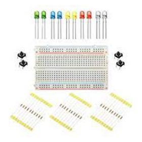 Rakun Robotik Orta Boy Breadboard 10 Adet Karışık Led 30 Adet Direnç 4 Adet Buton Paketi