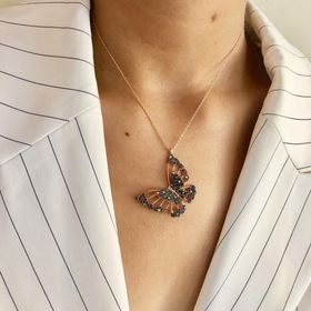 Rams Gümüş Renkli Kelebek 925 Ayar Gümüş Kolye