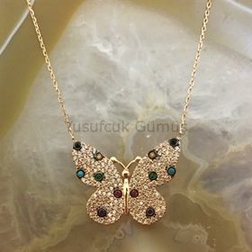 Rams Gümüş Renkli Kelebek 925 Ayar Gümüş Kolye