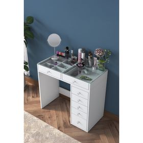 Rani BJ107 7 Çekmeceli Cam Tablalı Takı Düzenleyici Beyaz Makyaj Masası