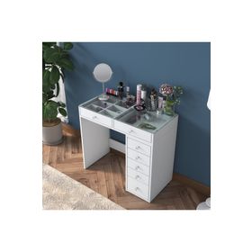 Rani BJ107 7 Çekmeceli Cam Tablalı Takı Düzenleyici Beyaz Makyaj Masası