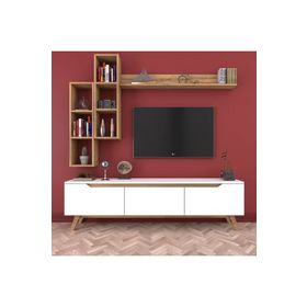 Rani D1 M16 Ceviz Duvar Raflı Kitaplıklı Ahşap Ayaklı Tv Ünitesi