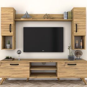 Rani M27 Ceviz A5 Duvar Raflı Kitaplıklı Tv Ünitesi
