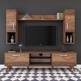 Rani M27 Ceviz A5 Duvar Raflı Kitaplıklı Tv Ünitesi