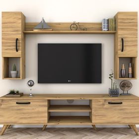 Rani M27 Ceviz A5 Duvar Raflı Kitaplıklı Tv Ünitesi