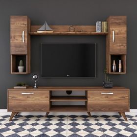 Rani M27 Ceviz A5 Duvar Raflı Kitaplıklı Tv Ünitesi