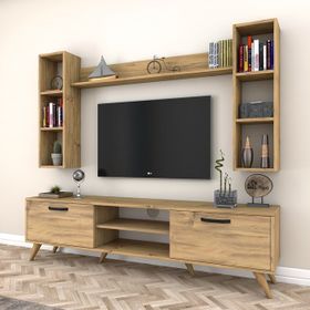 Rani M5 Ceviz A5 Duvar Raflı Kitaplıklı Tv Ünitesi
