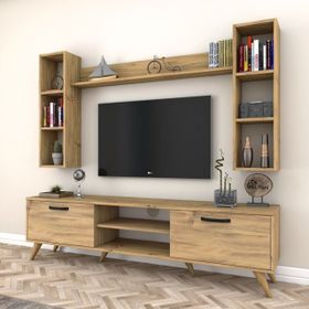 Rani M5 Ceviz A5 Duvar Raflı Kitaplıklı Tv Ünitesi