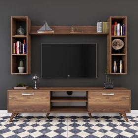 Rani M5 Ceviz A5 Duvar Raflı Kitaplıklı Tv Ünitesi