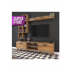 Rani Mobilya A5 M16 405 Ceviz Duvar Raflı Kitaplıklı Tv Ünitesi
