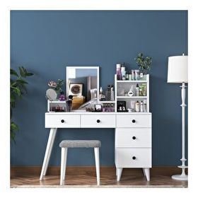 Rani Mobilya BJ101 Beyaz Makyaj Masası Puf Takım