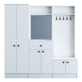 Rani P6 M3 Beyaz Modern Çekmeceli Aynalı Portmanto Ayakkabılık Vestiyer