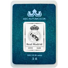 Real Madrid Temalı 999 Ayar Gümüş İle Tasarlanmış Hediyeye Özel 5 Gr Gümüş Külçe