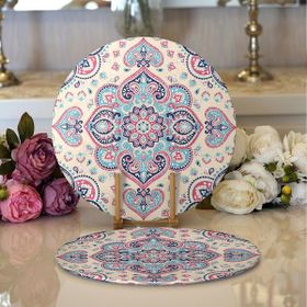 RealHomes 2 34x34 cm Renkli 1 Damask Desen Motifli Modern Yuvarlak Servis Altlığı Supla