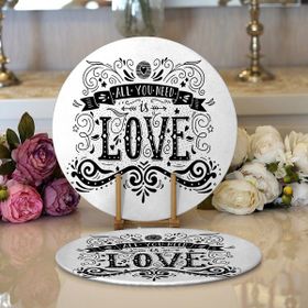 RealHomes 2 34x34 cm Renkli 1 Love Dijital Baskılı Dijital Modern Yuvarlak Servis Altlığı Supla