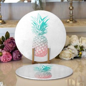 RealHomes 2 34x34 cm Renkli 1 Mavi Ananas Dijital Baskılı Modern Yuvarlak Servis Altlığı Supla