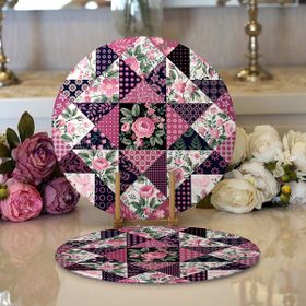 RealHomes 2 34x34 cm Renkli 1 Mürdüm Renk Patchwork Desenli Modern Yuvarlak Servis Altlığı Supla
